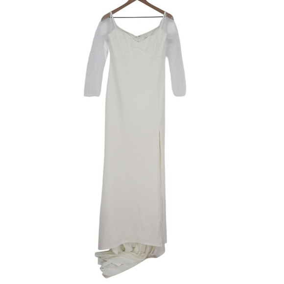 Lulus Eternally Beloved Maxi Dress Womens XL White Mesh Off-the-Shoulder Pearl - Picture 2 of 9